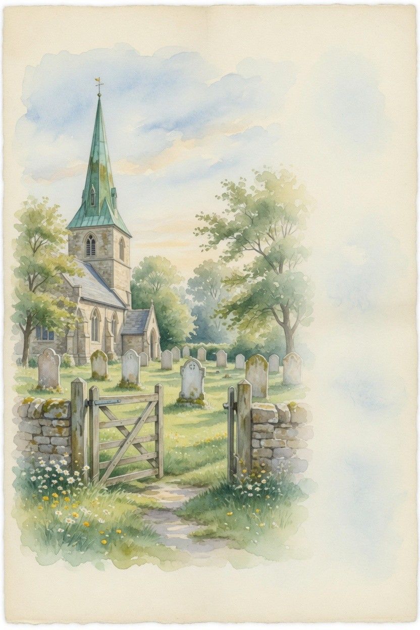 Watercolour churchyard booklet design